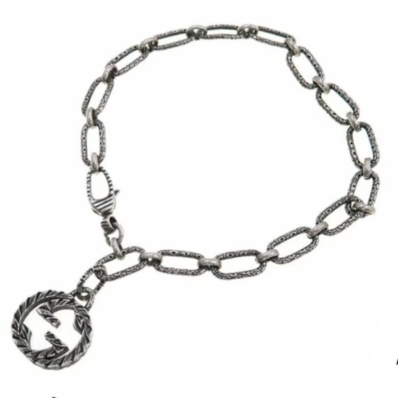 GUCCI Interlocking G Arabesque Bracelet 8.2" Silver 925 Auth #9345 - Picture 1 of 9
